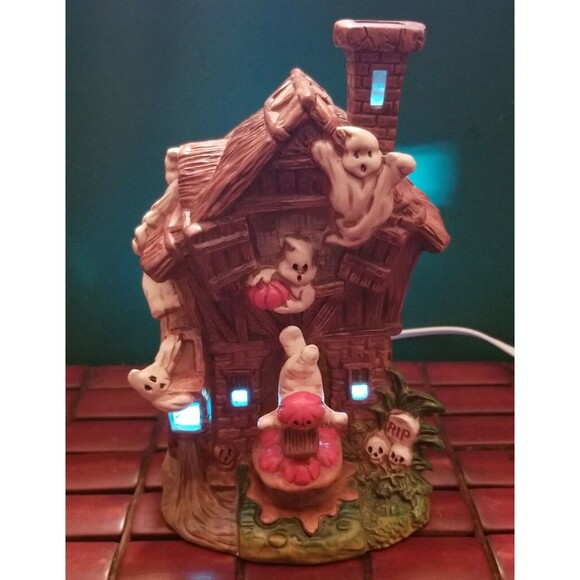 1994 Halloween Village Illuminated Haunted Mill Ceramic Building Pacific Rim - Picture 1 of 7